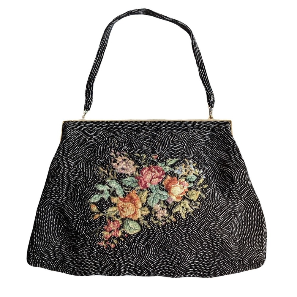 VTG‎ Schildkraut Bros Beaded Purse Japan Floral Kiss Lock Evening Bag